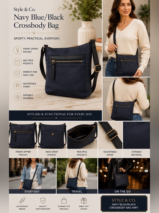 Style & Co. Handbags - Style &‎ Co. Navy Blue/Black Crossbody Bag NWT